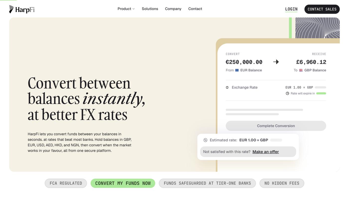 HarpFi’s currency conversion page